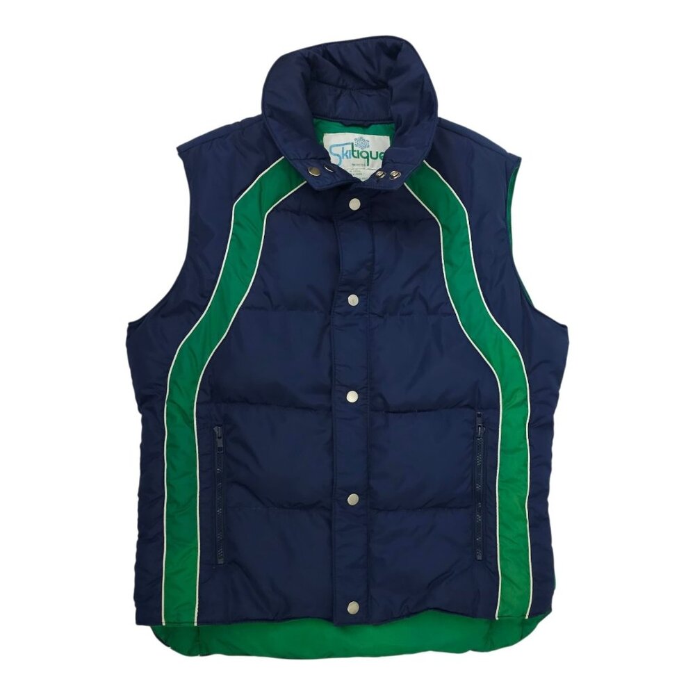 Skitique Puffer Vest L Vintage 70s 80s Down Feather Fill Full Zip Snap Button